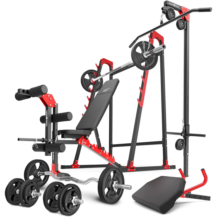 Set MH26 147KG KIER G Hantelbank Langhantelstander Beintrainer Latzugstation Curl Pult Stangen Hantelscheiben Set 83 kg Marbo Sport gummiert 83 kg Kraftgerate Krafttrainings Sets Kraftstationen Fur An...